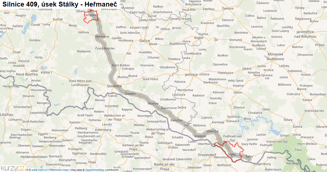 Úsek Stálky - Heřmaneč, Silnice 409 - Mapa