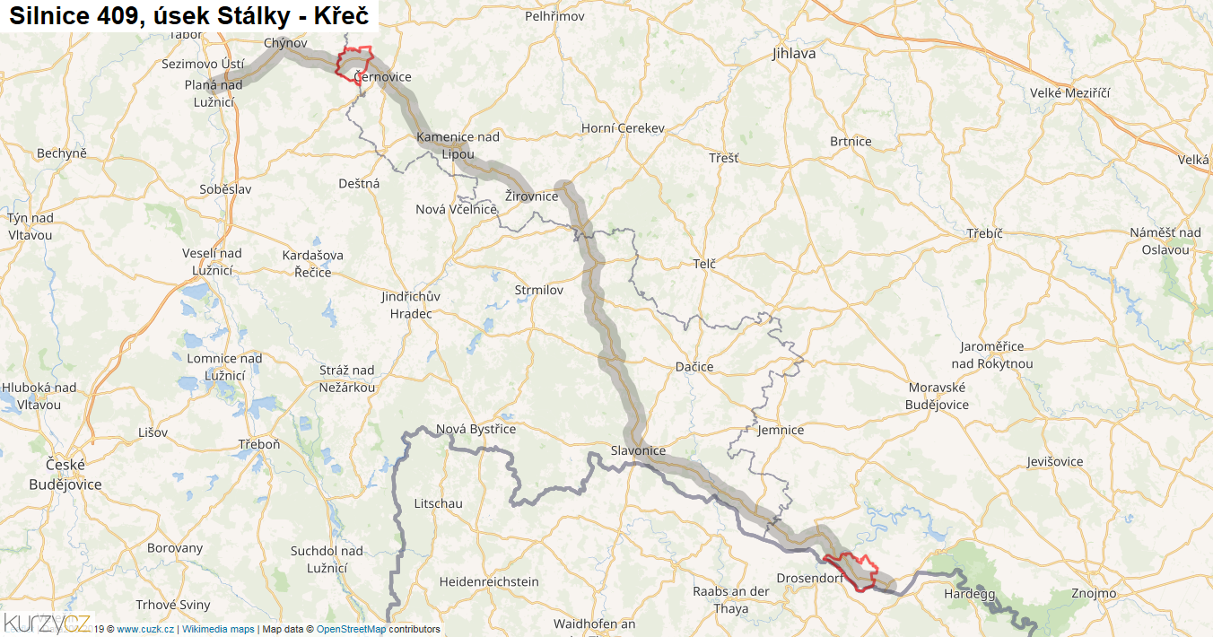 Úsek Stálky - Křeč, Silnice 409 - Mapa