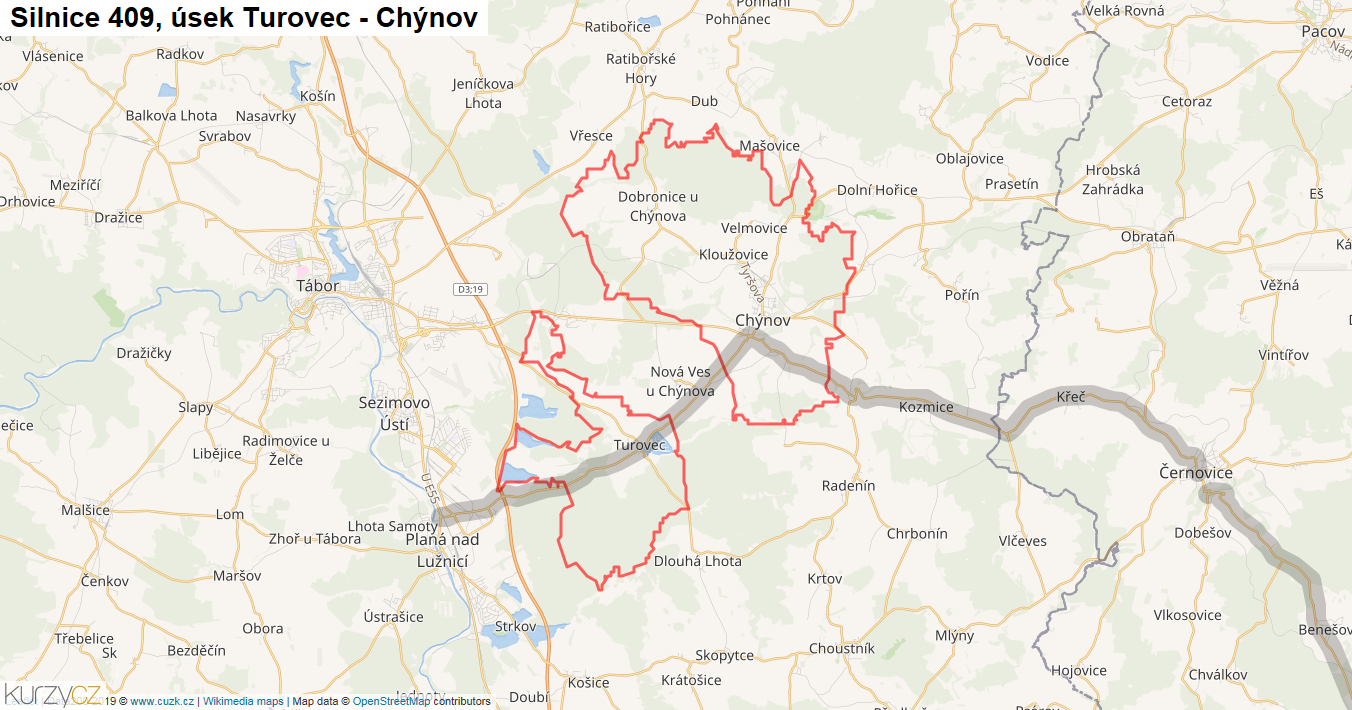 Úsek Turovec - Chýnov, Silnice 409 - Mapa