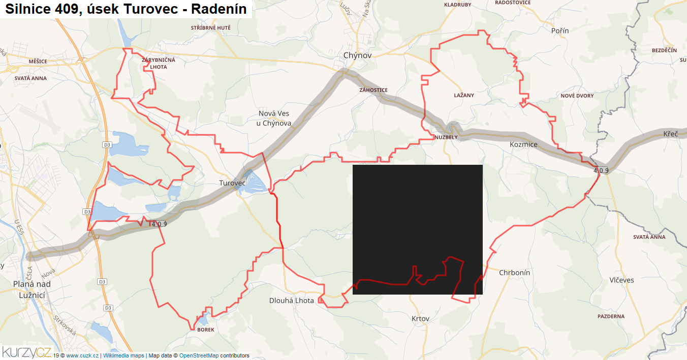 Úsek Turovec - Radenín, Silnice 409 - Mapa