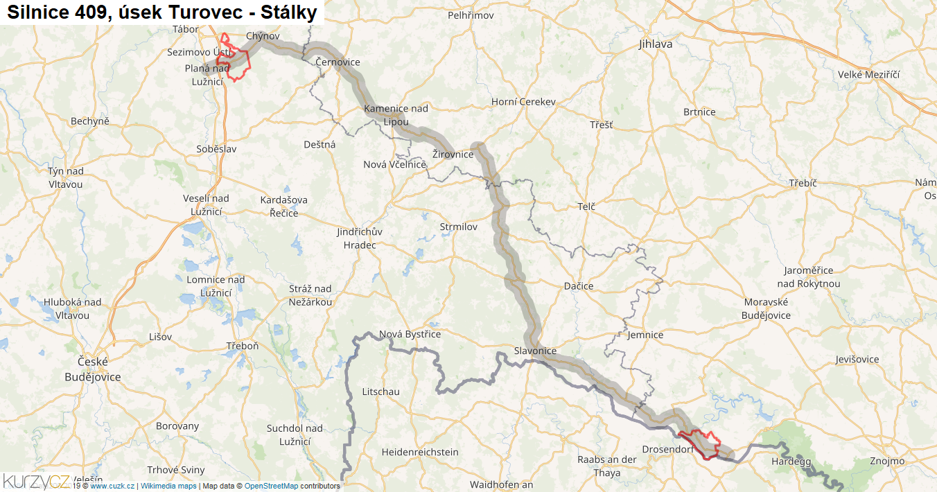Úsek Turovec - Stálky, Silnice 409 - Mapa