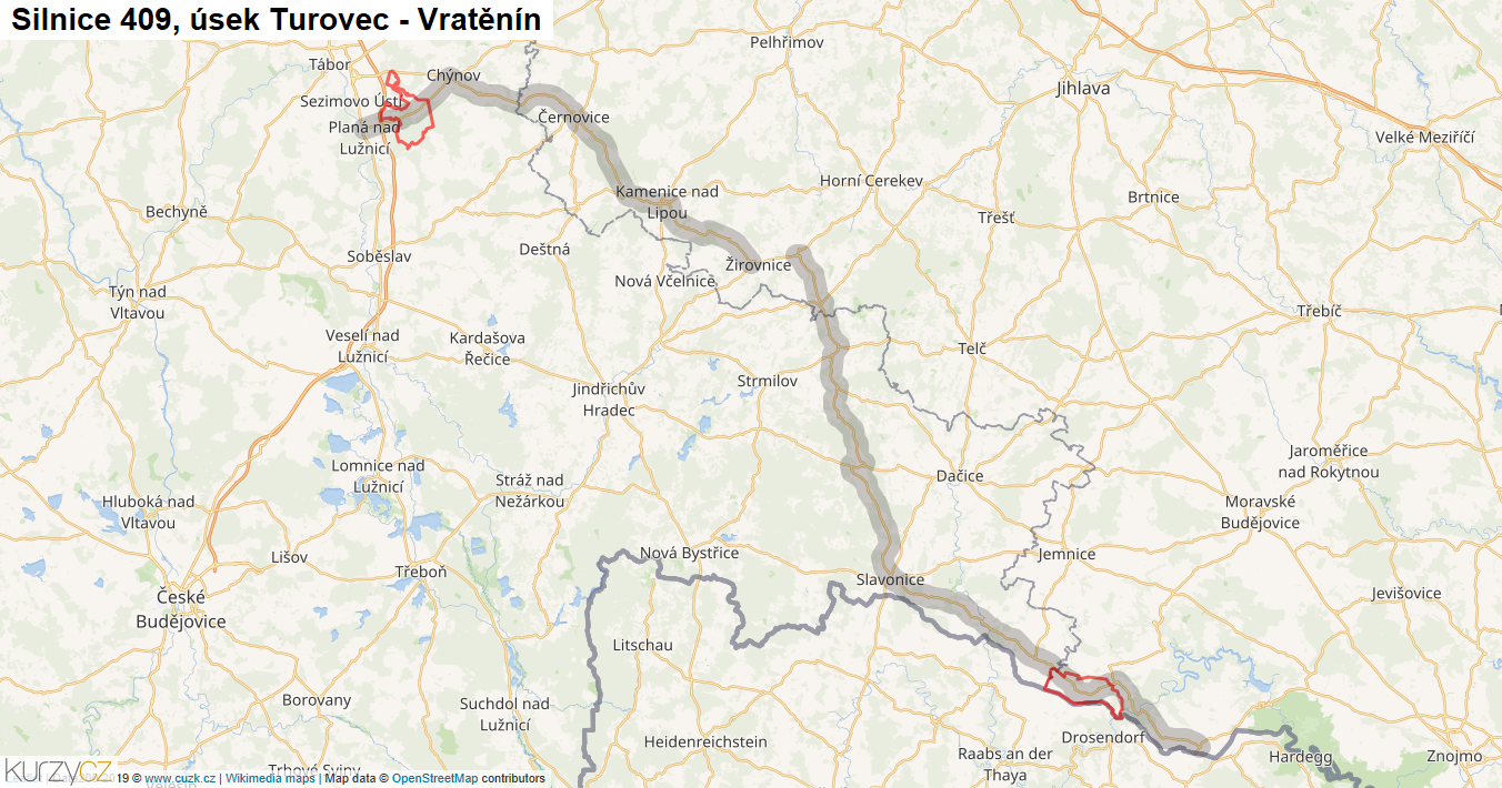 Úsek Turovec - Vratěnín, Silnice 409 - Mapa