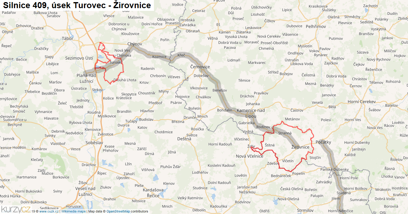 Úsek Turovec - Žirovnice, Silnice 409 - Mapa
