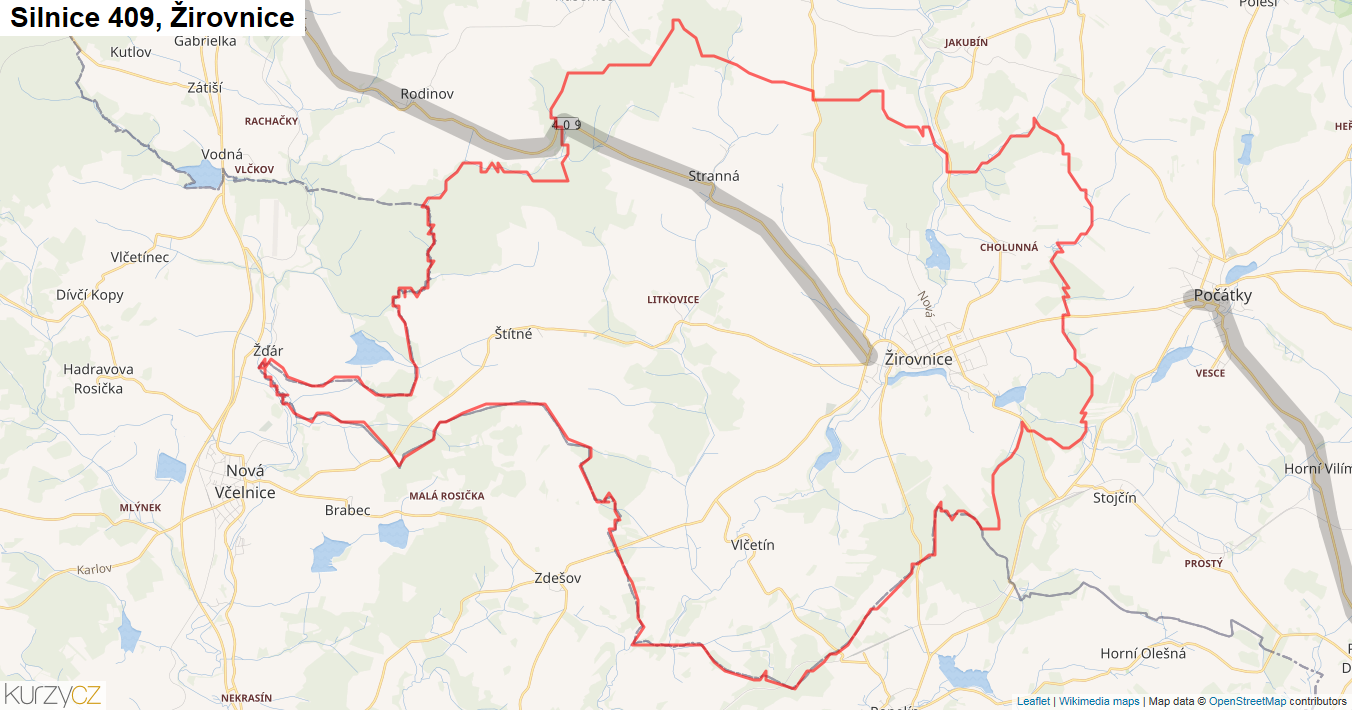 Žirovnice, Silnice 409 - Mapa