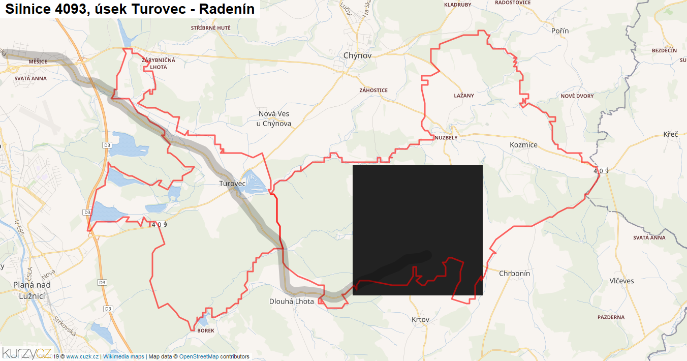 Úsek Turovec - Radenín, Silnice 4093 - Mapa