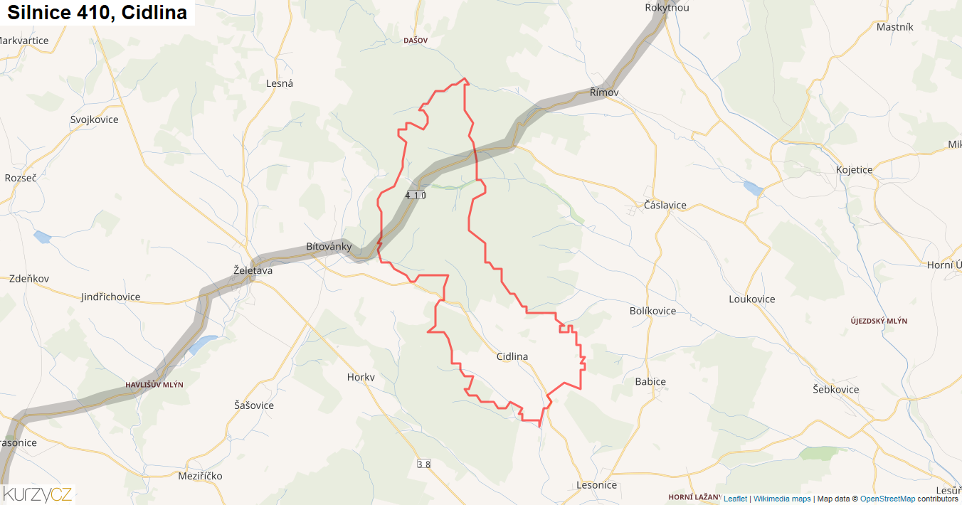 Cidlina, Silnice 410 - Mapa