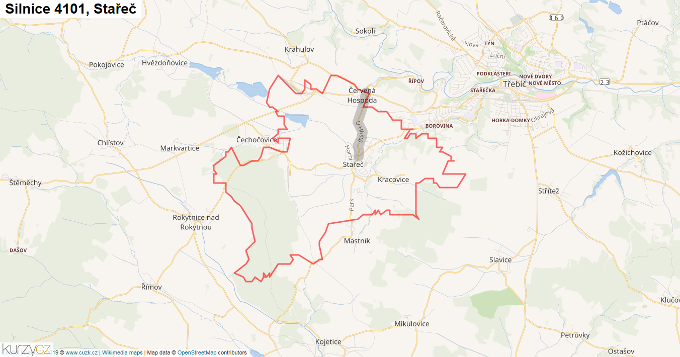 Stařeč, Silnice 4101 - Mapa