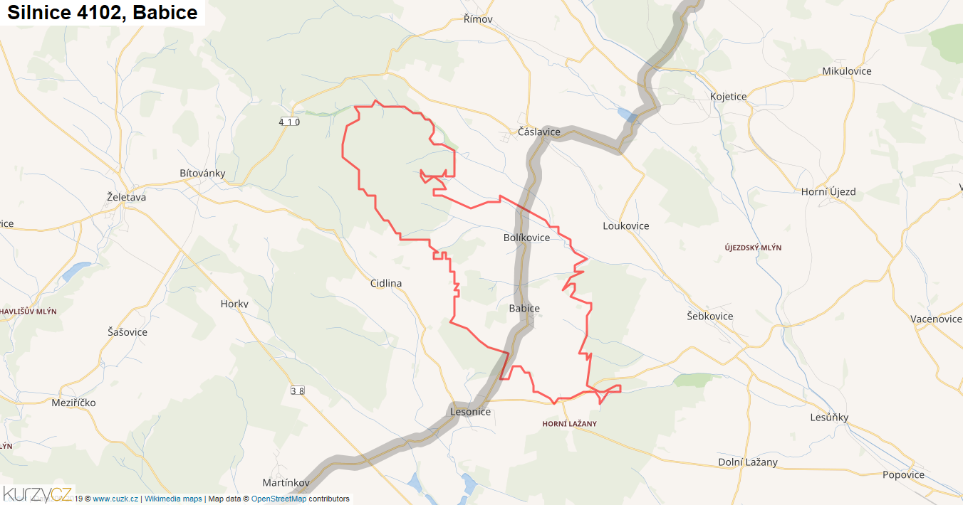 Babice, Silnice 4102 - Mapa