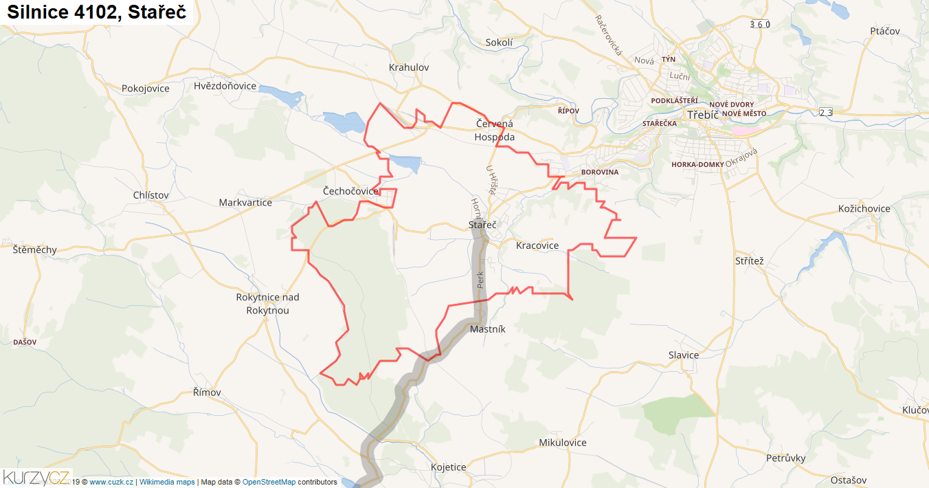 Stařeč, Silnice 4102 - Mapa