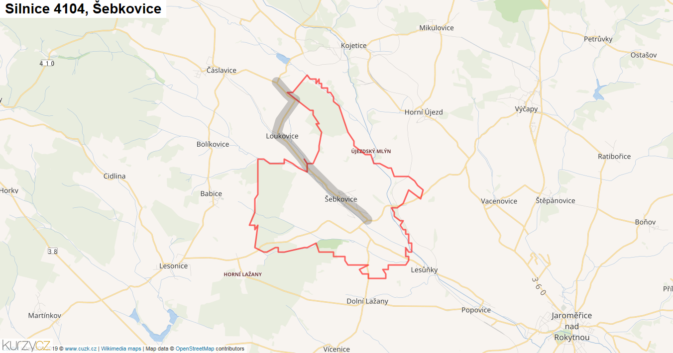 Šebkovice, Silnice 4104 - Mapa