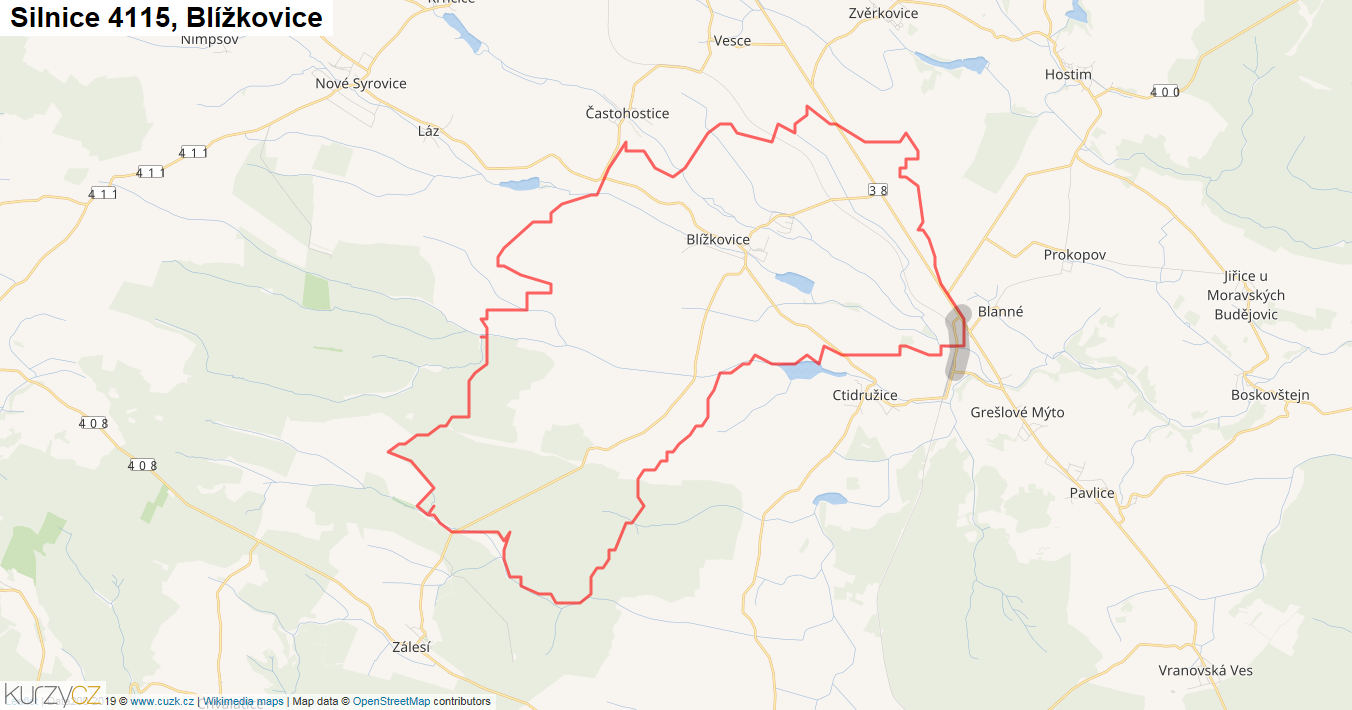 Blížkovice, Silnice 4115 - Mapa