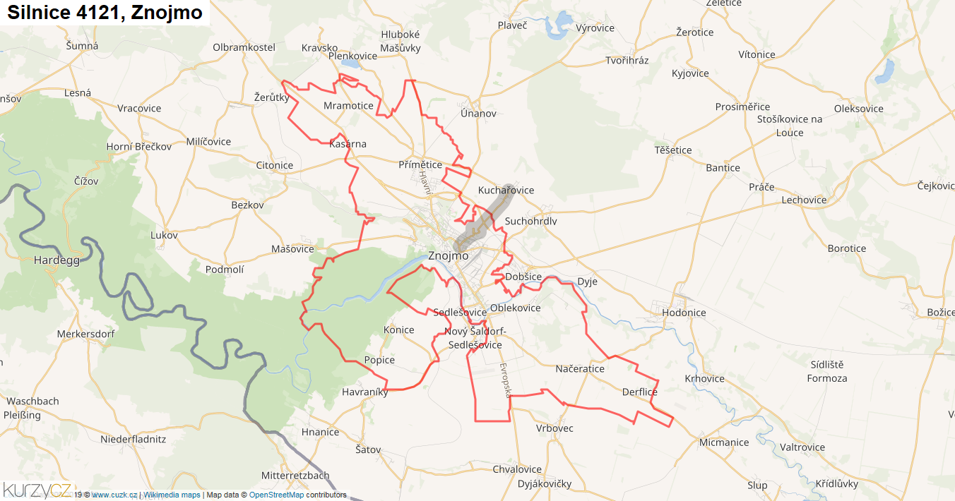Znojmo, Silnice 4121 - Mapa