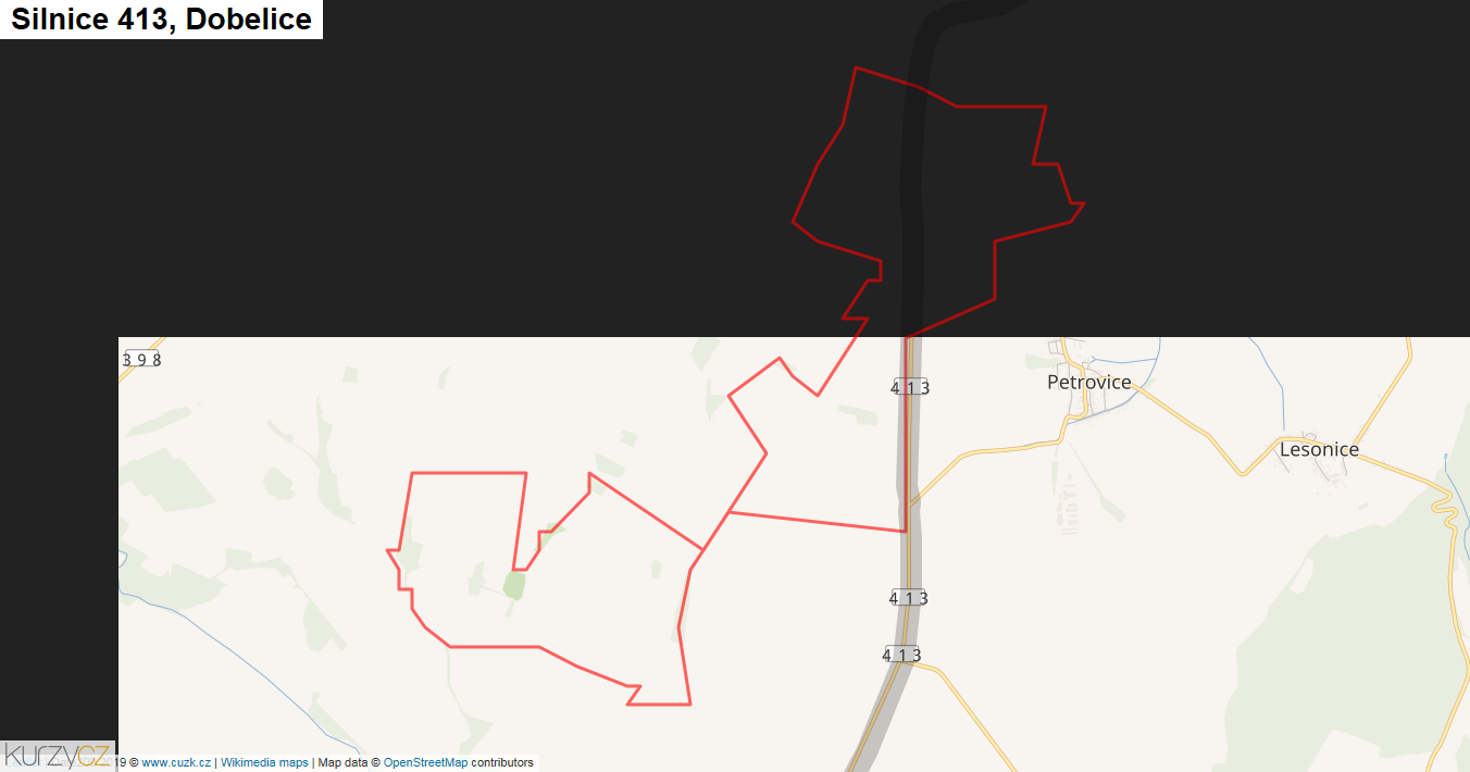 Dobelice, Silnice 413 - Mapa