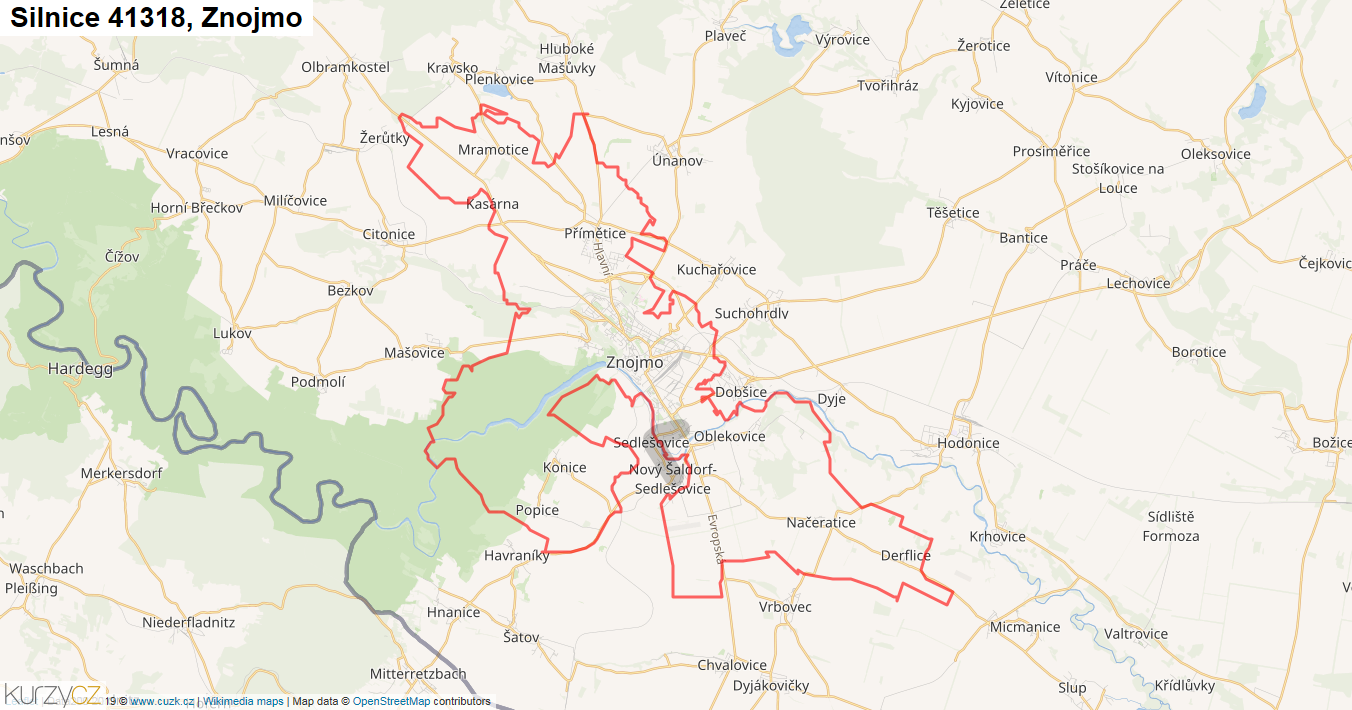 Znojmo, Silnice 41318 - Mapa