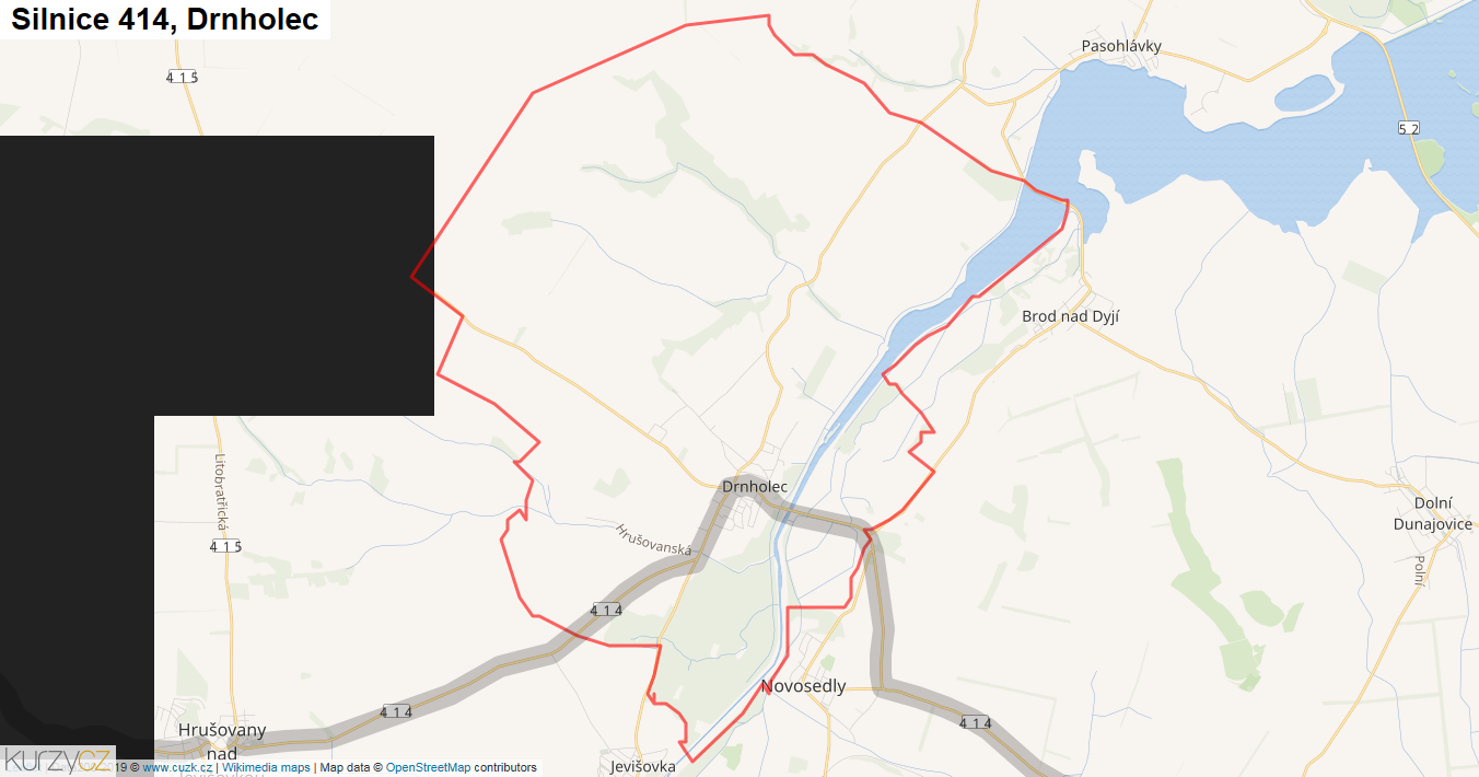 Drnholec, Silnice 414 - Mapa