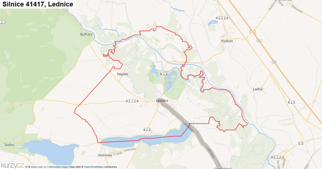 Lednice, Silnice 41417 - Mapa