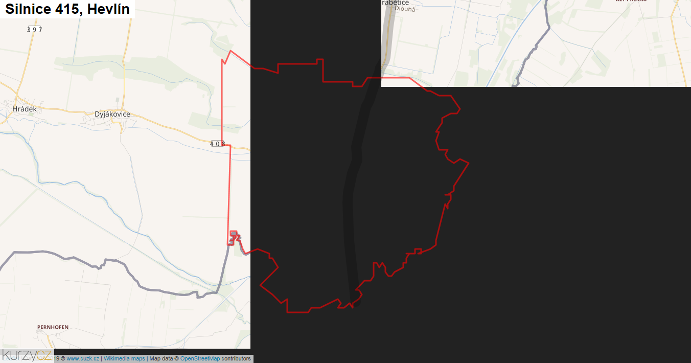 Hevlín, Silnice 415 - Mapa