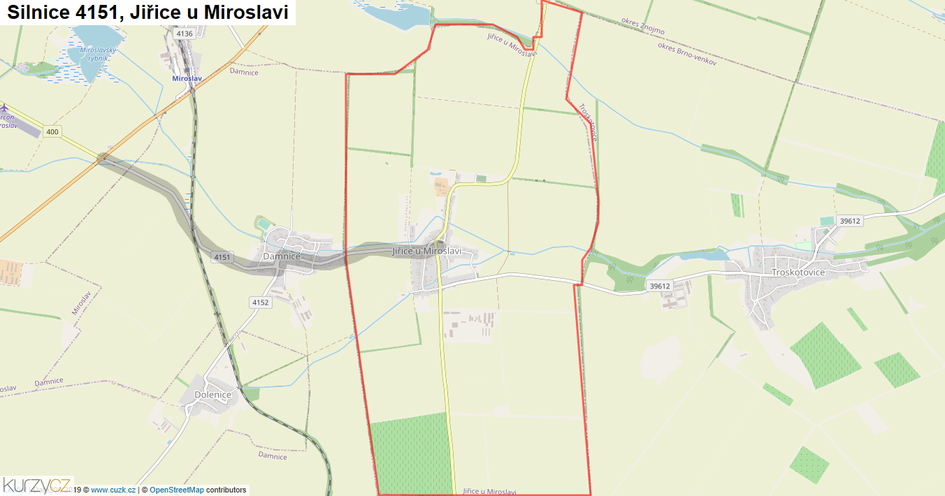 Jiřice u Miroslavi, Silnice 4151 - Mapa