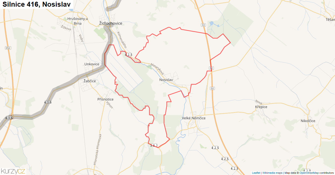 Nosislav, Silnice 416 - Mapa