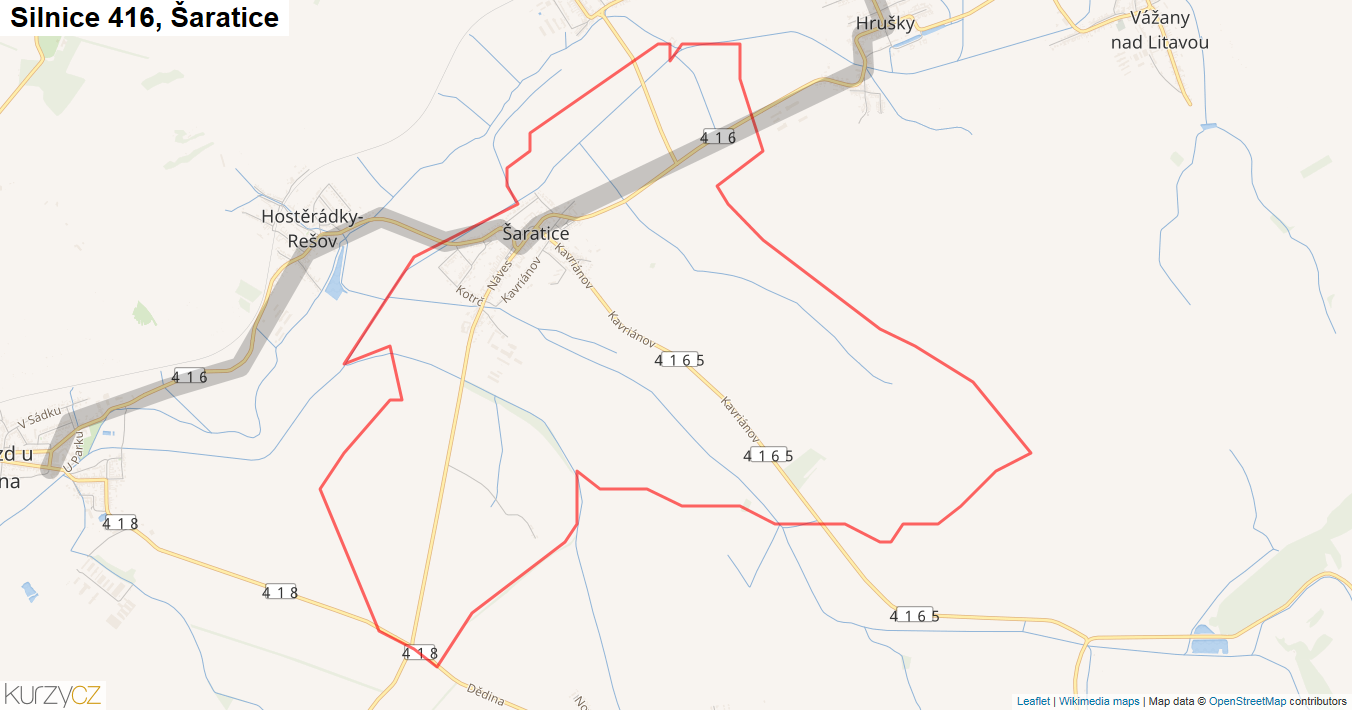 Šaratice, Silnice 416 - Mapa