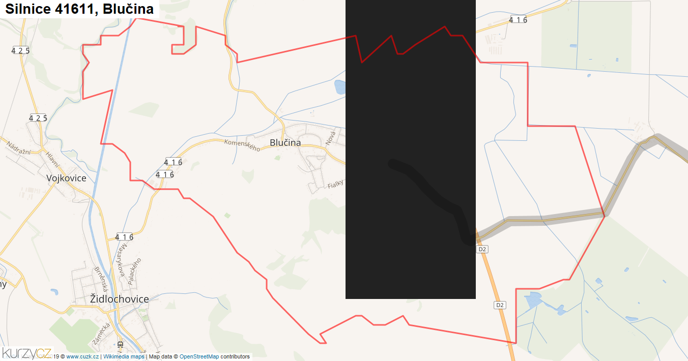 Blučina, Silnice 41611 - Mapa