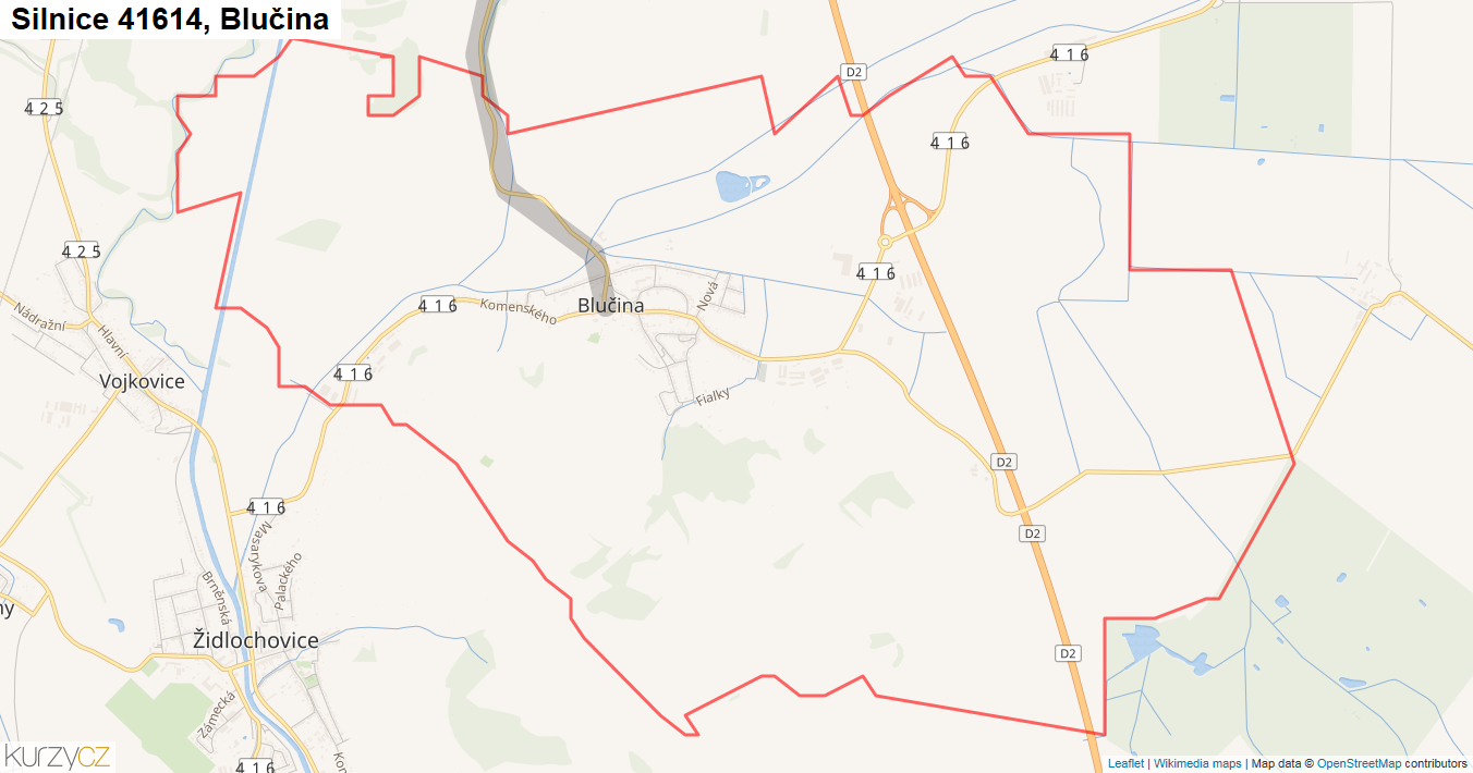 Blučina, Silnice 41614 - Mapa