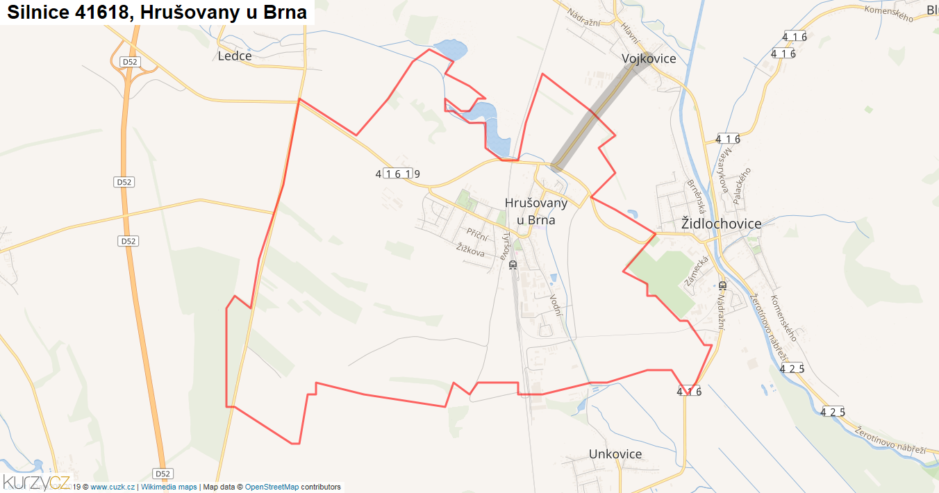 Hrušovany u Brna, Silnice 41618 - Mapa