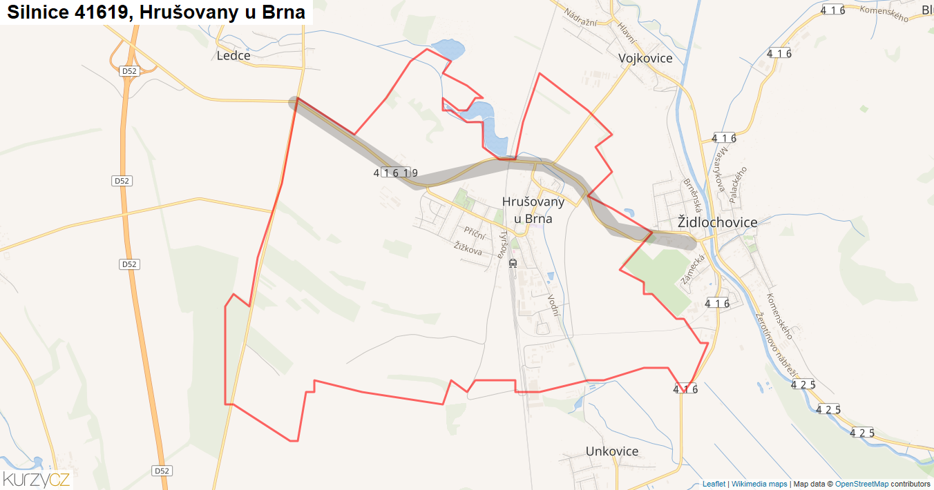 Hrušovany u Brna, Silnice 41619 - Mapa