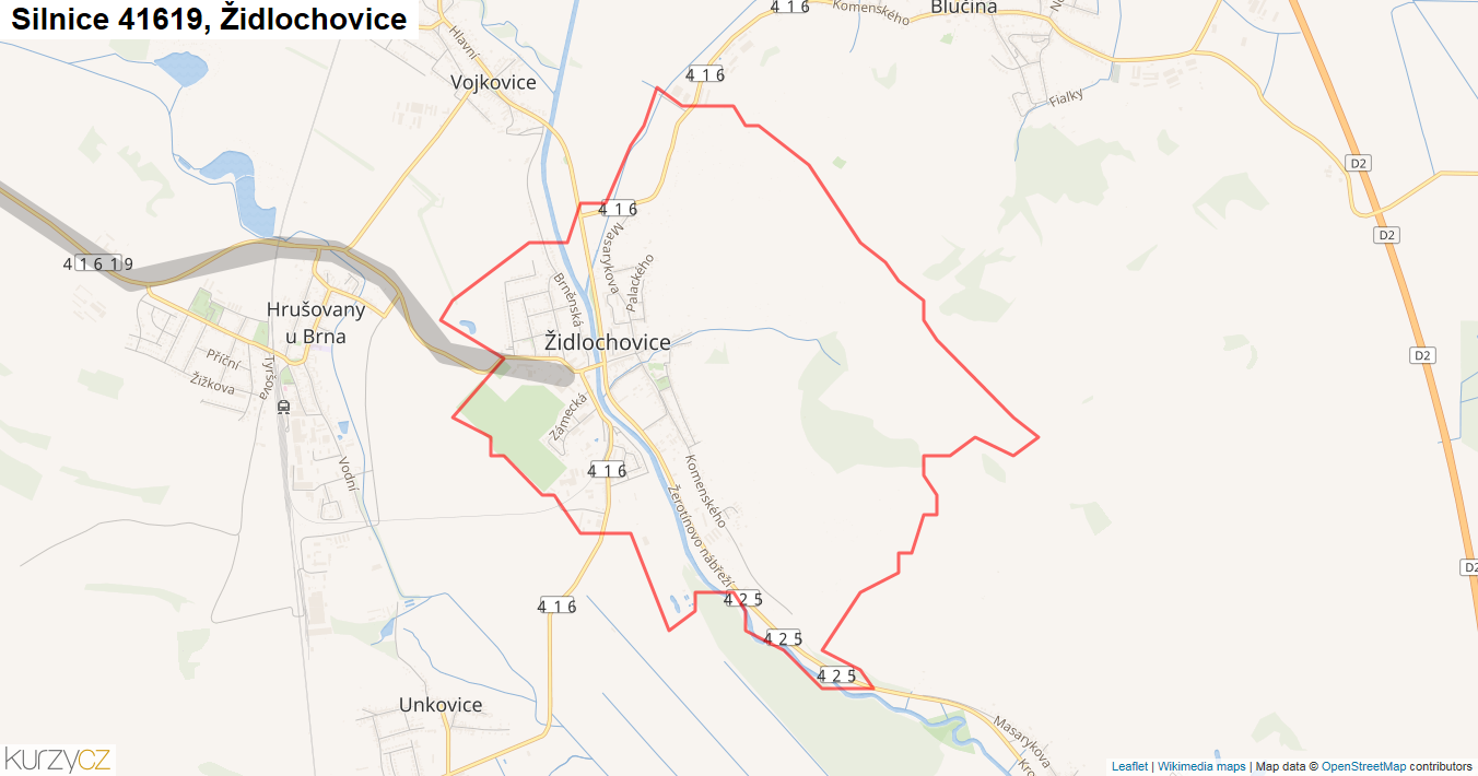 Židlochovice, Silnice 41619 - Mapa