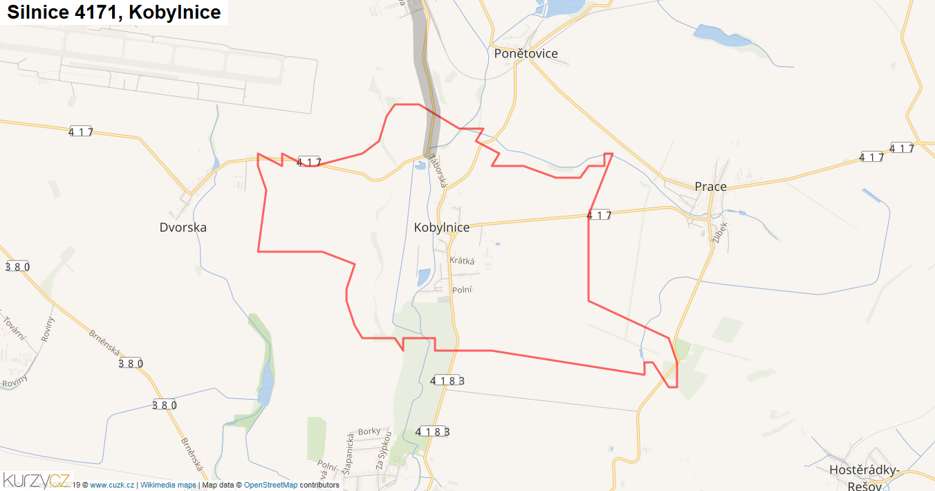 Kobylnice, Silnice 4171 - Mapa