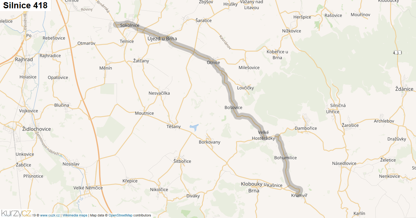Silnice 418 - mapa Silnice 418