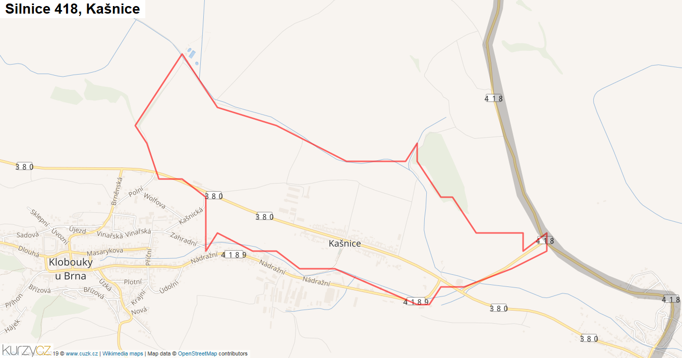 Kašnice, Silnice 418 - Mapa