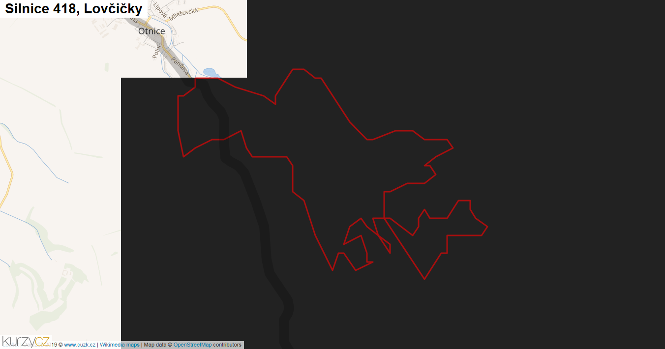 Lovčičky, Silnice 418 - Mapa