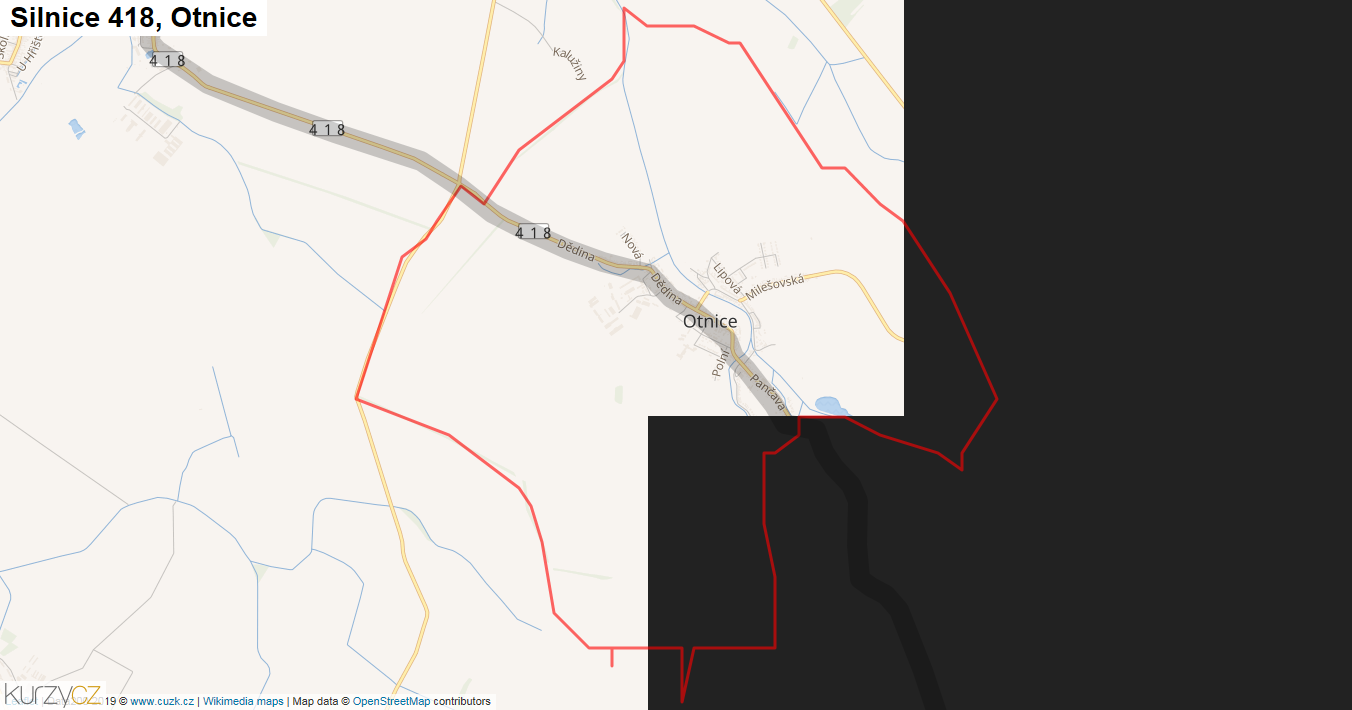 Otnice, Silnice 418 - Mapa