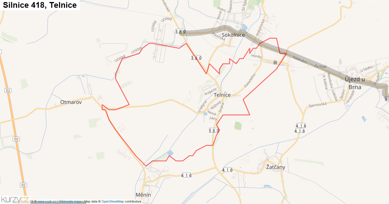 Telnice, Silnice 418 - Mapa