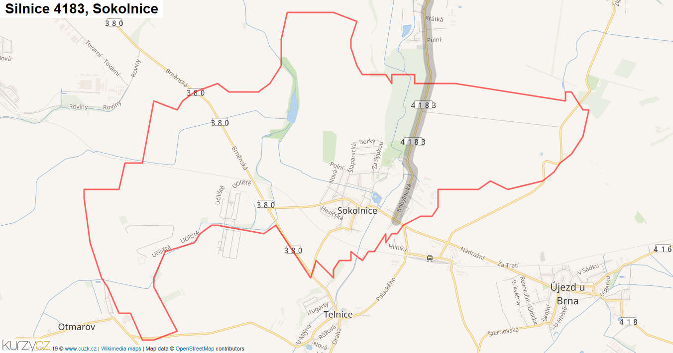 Sokolnice, Silnice 4183 - Mapa
