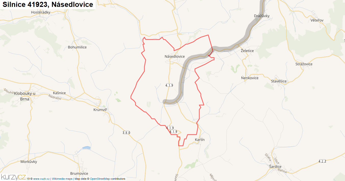 Násedlovice, Silnice 41923 - Mapa