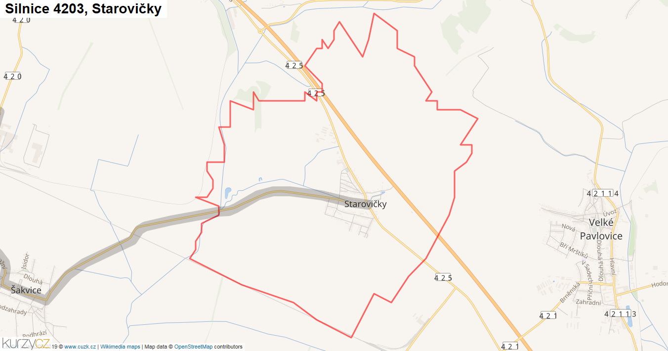 Starovičky, Silnice 4203 - Mapa
