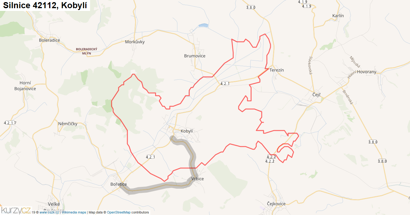 Kobylí, Silnice 42112 - Mapa