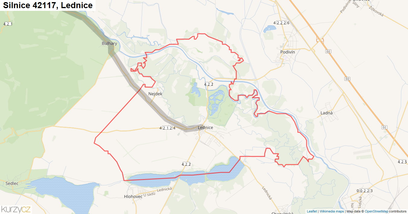 Lednice, Silnice 42117 - Mapa