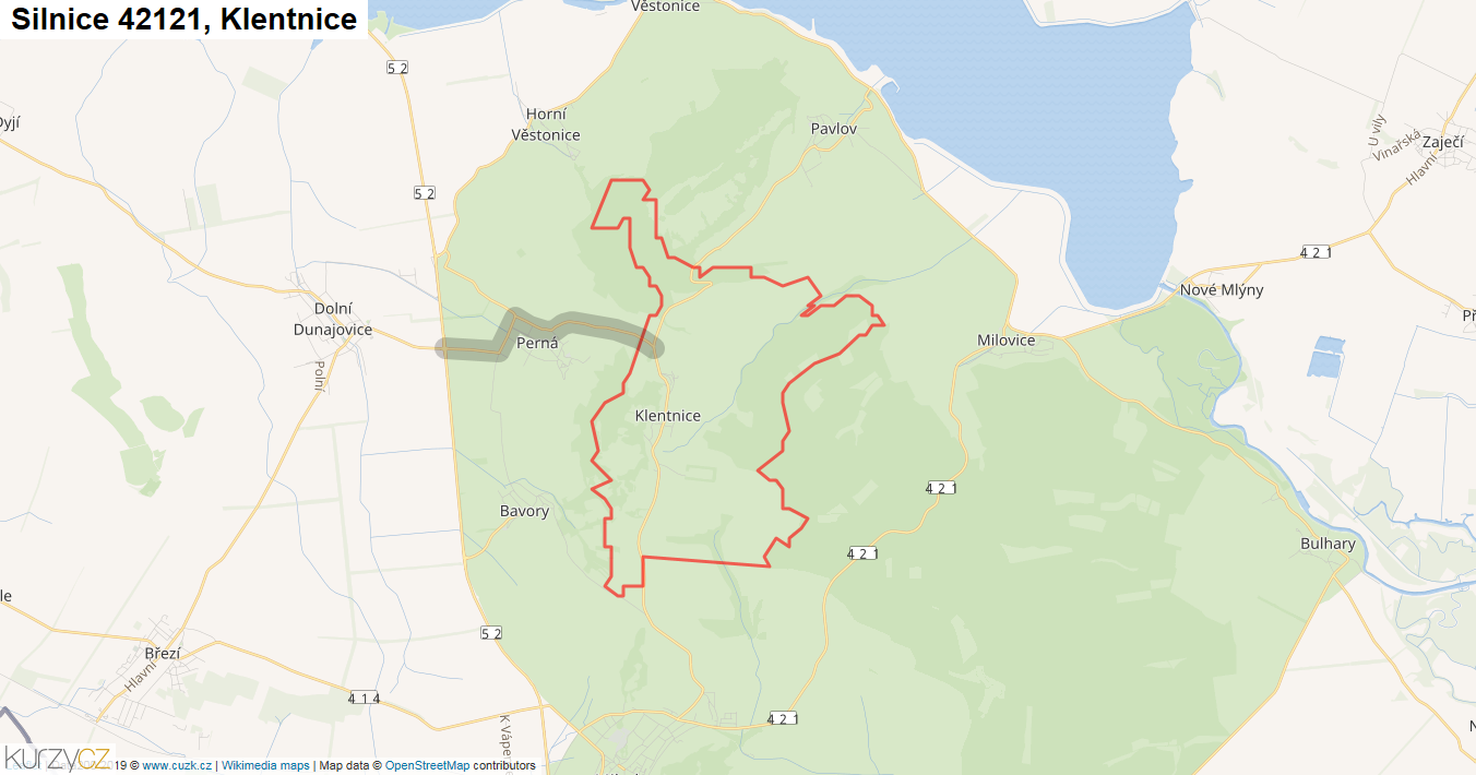 Klentnice, Silnice 42121 - Mapa