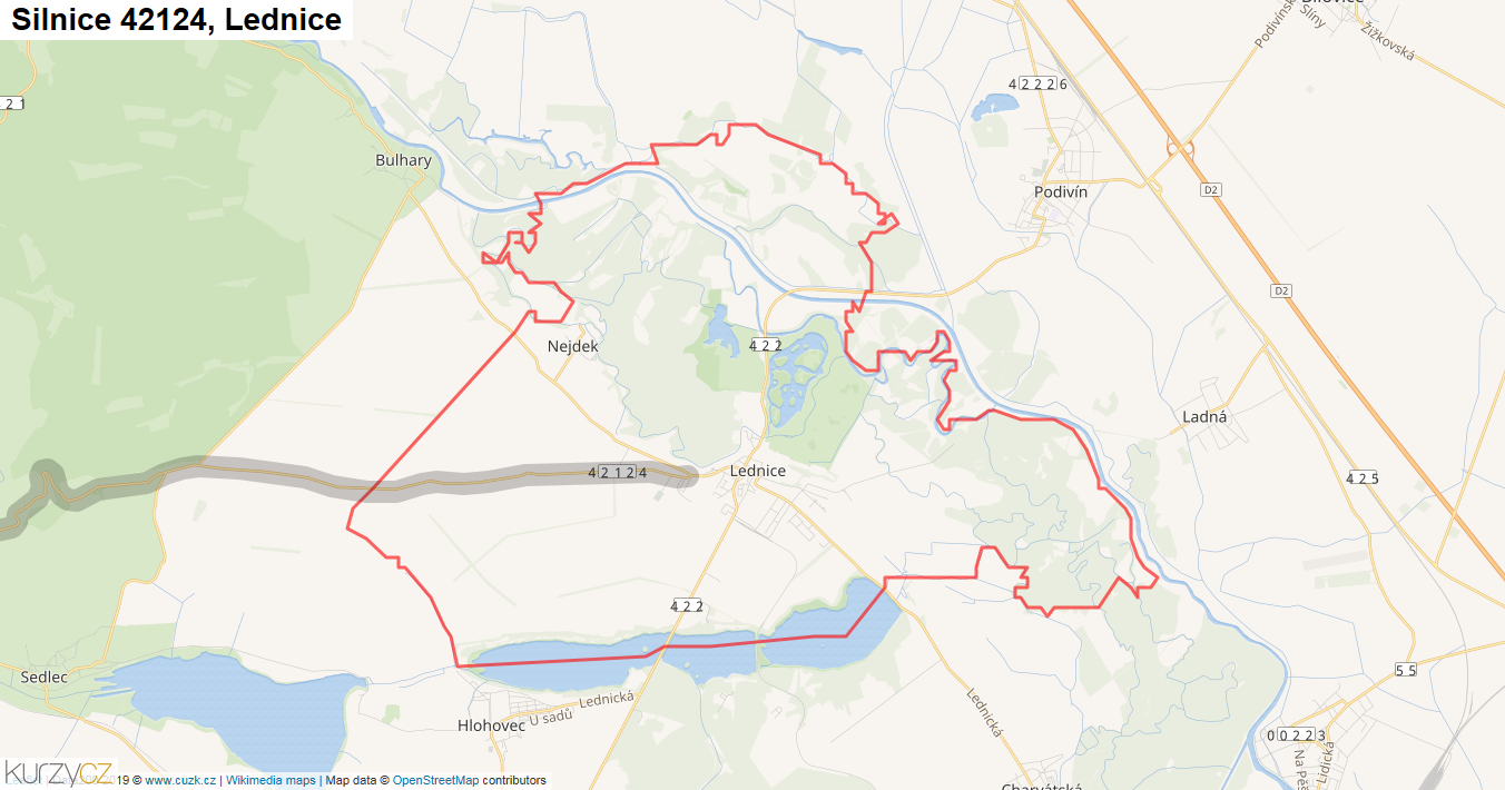 Lednice, Silnice 42124 - Mapa