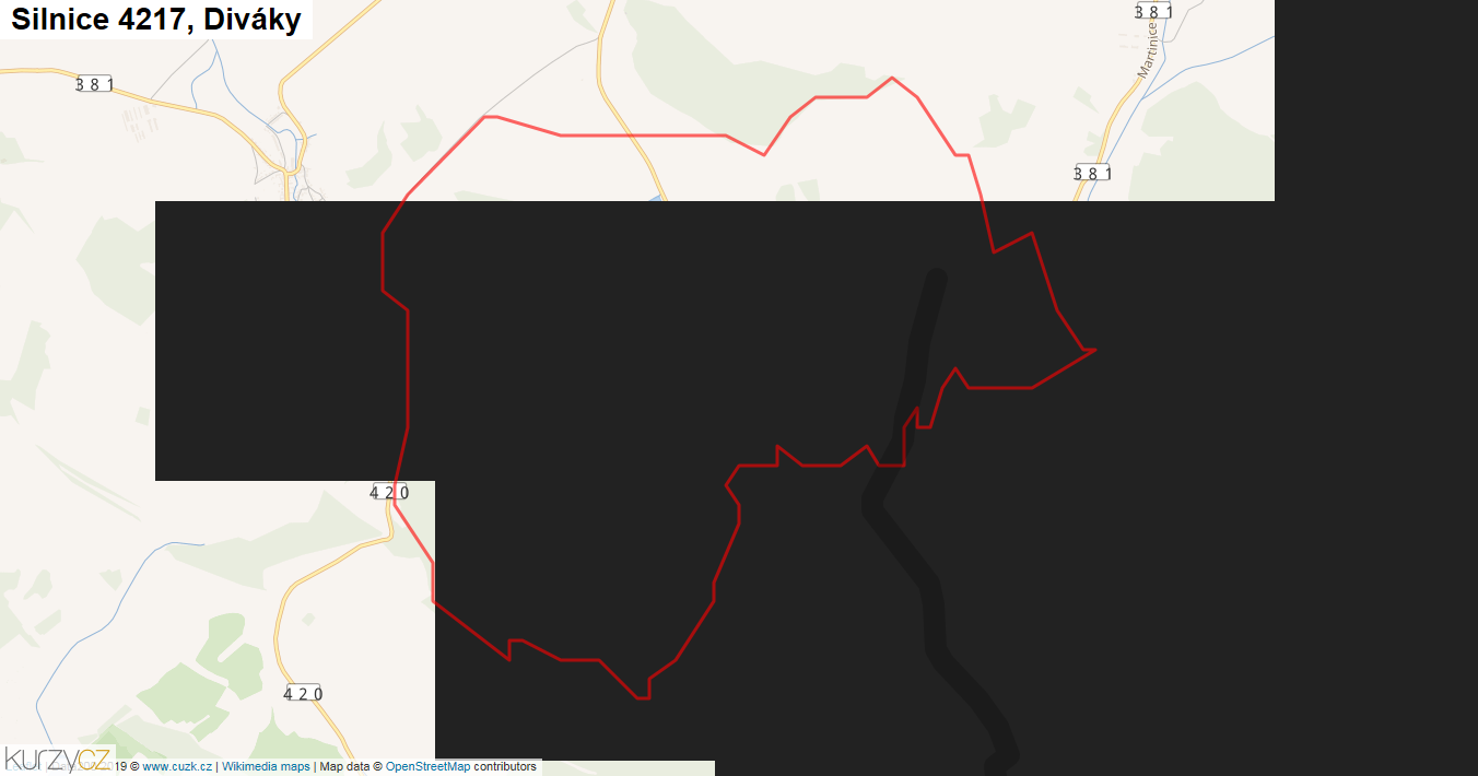 Diváky, Silnice 4217 - Mapa
