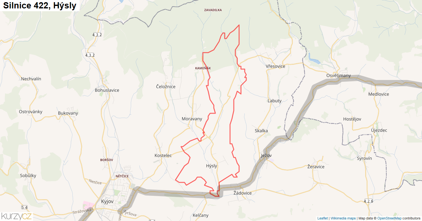 Hýsly, Silnice 422 - Mapa