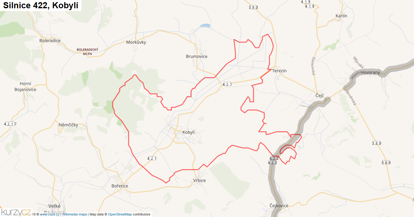 Kobylí, Silnice 422 - Mapa