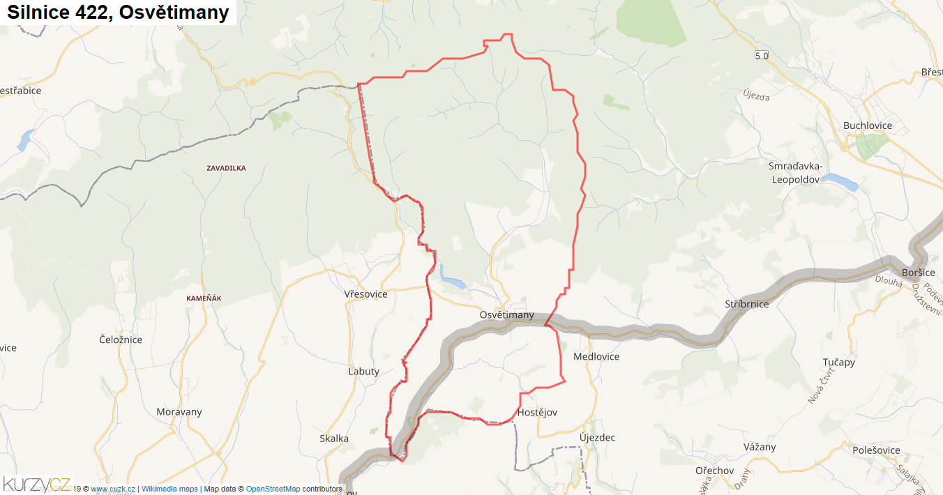 Osvětimany, Silnice 422 - Mapa