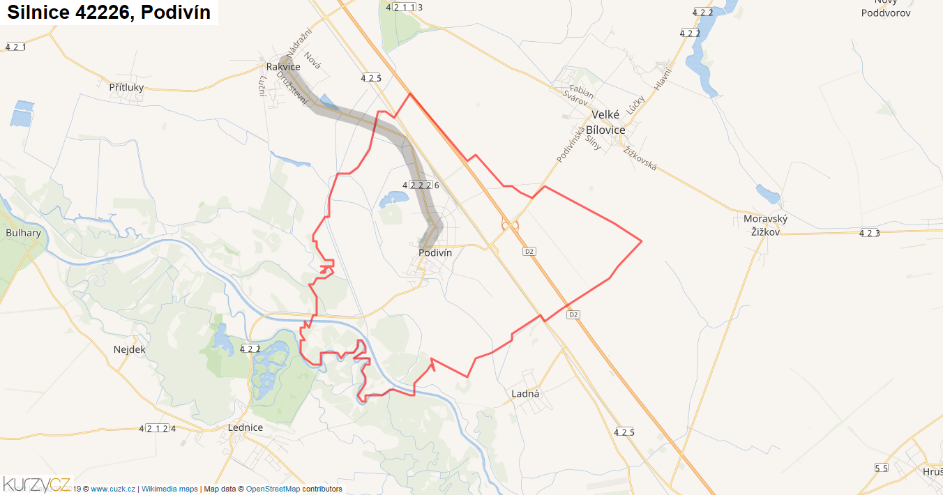 Podivín, Silnice 42226 - Mapa