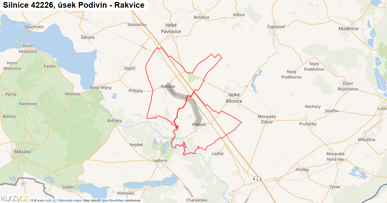 Úsek Podivín - Rakvice, Silnice 42226 - Mapa