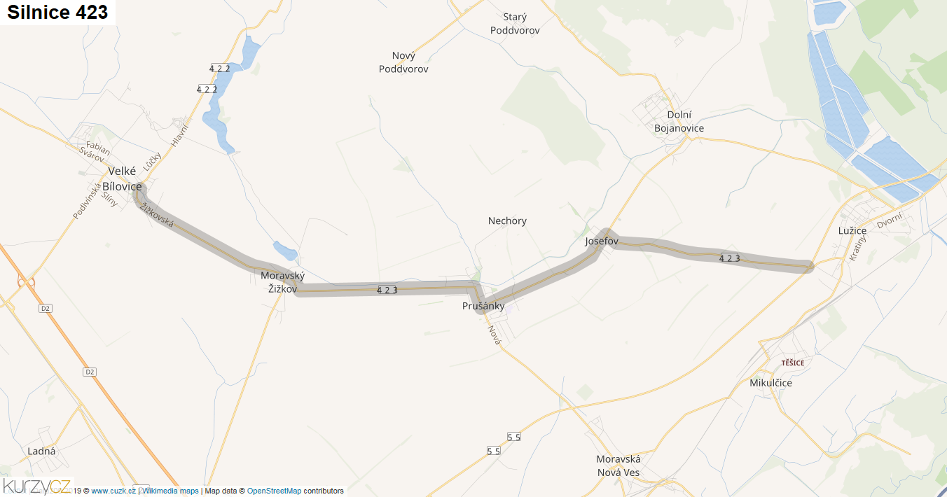 Silnice 423 - mapa Silnice 423