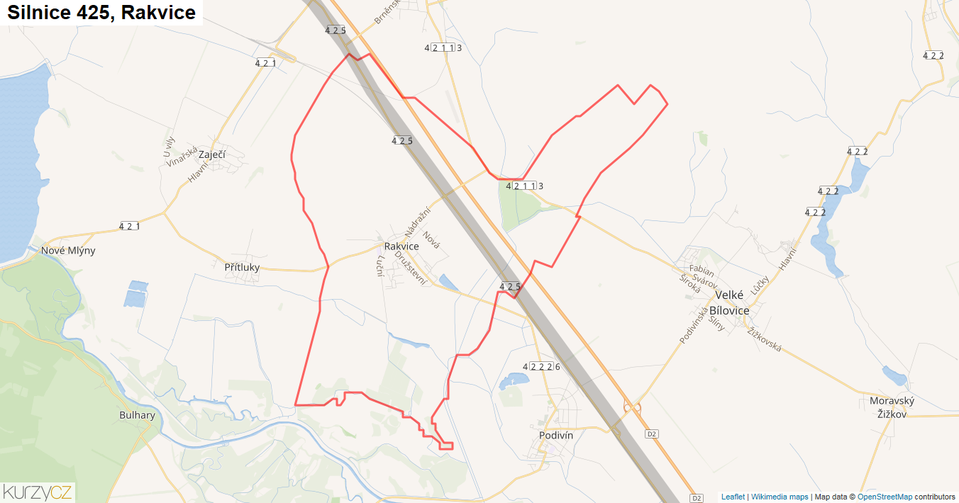 Rakvice, Silnice 425 - Mapa